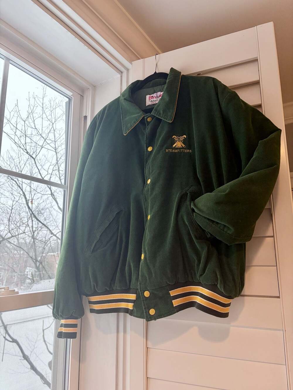Vintage 80s Birdie Richard A. Leslie Steamfitters Union Corduroy Varsity Jacket